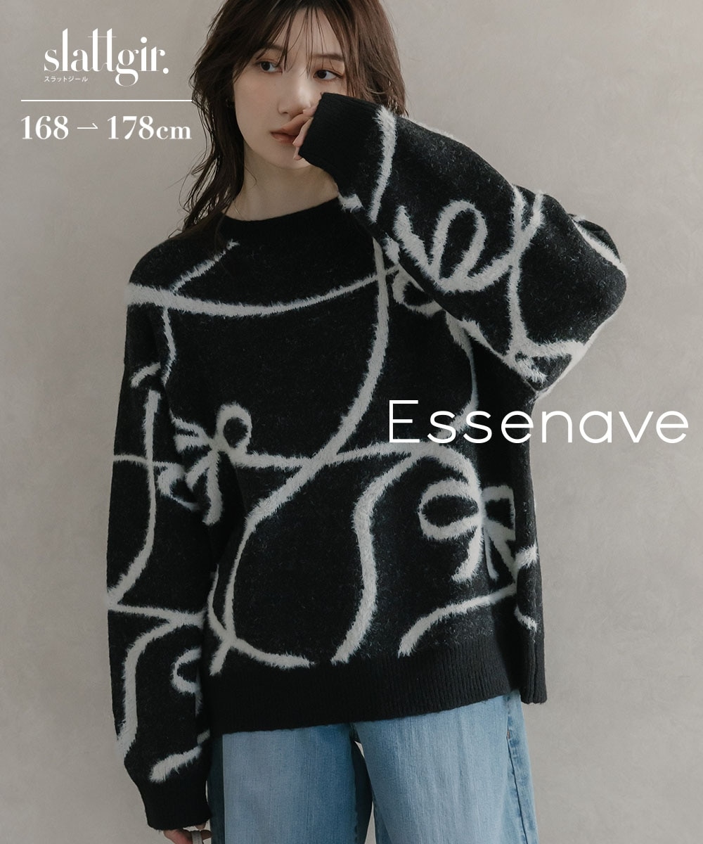 高身長 フェザーモールリボン柄ニット（トールサイズ）Essenave 通販