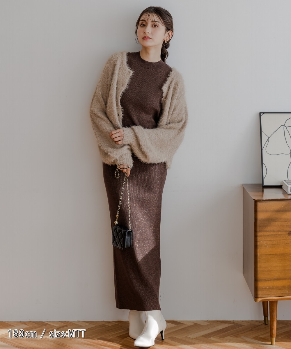 高身長 ニットセットアップ（カーディガン＋ワンピース）（トール