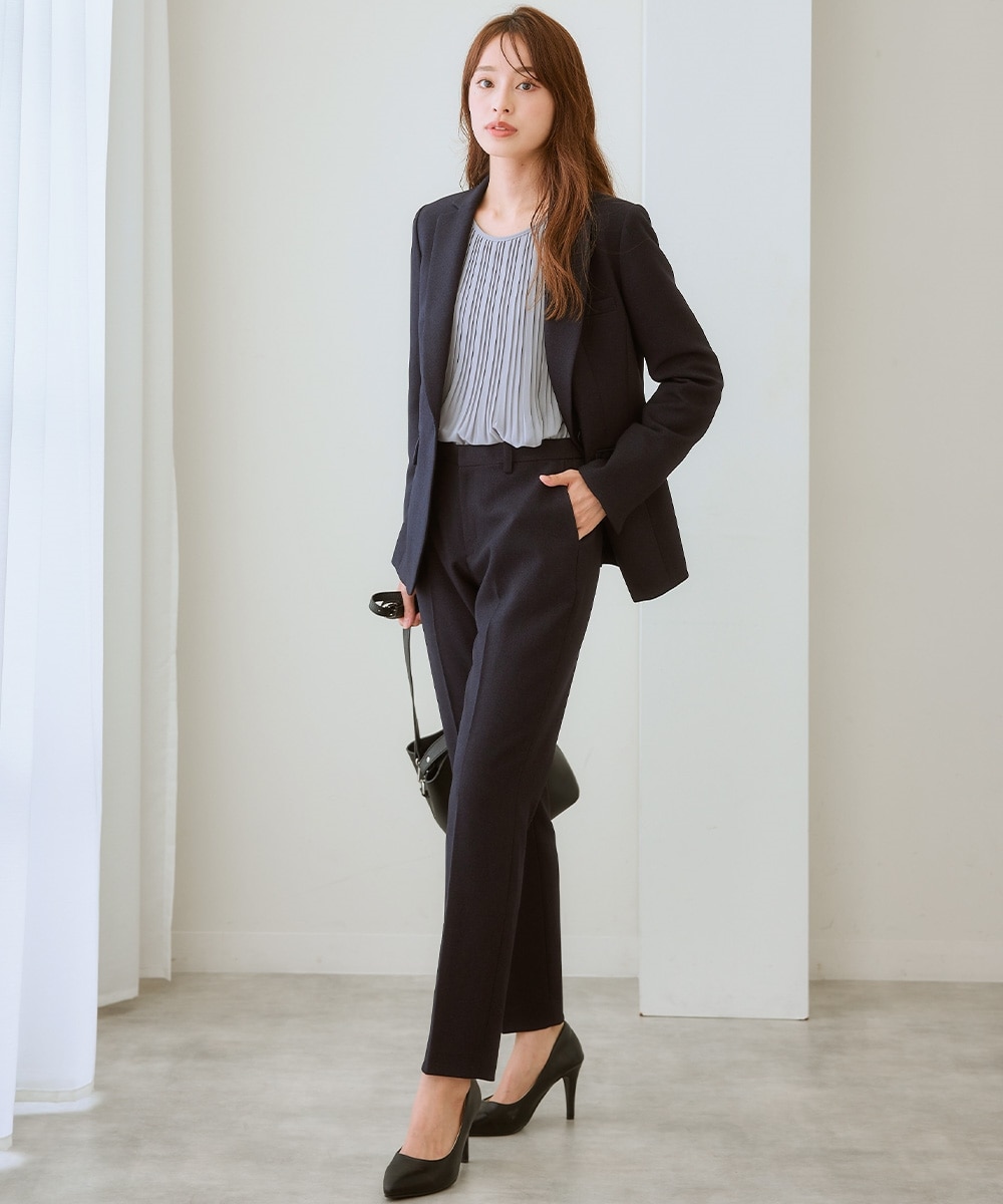 レディーススーツ】洗えるウール調9分丈テーパードストレッチパンツ