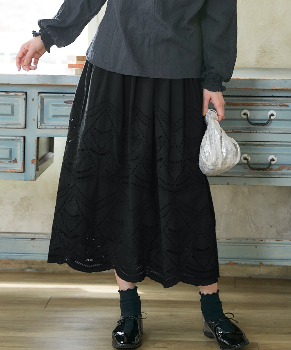 大きいサイズ＞綿100％パネルスカラ刺しゅうスカート 通販【ニッセン】