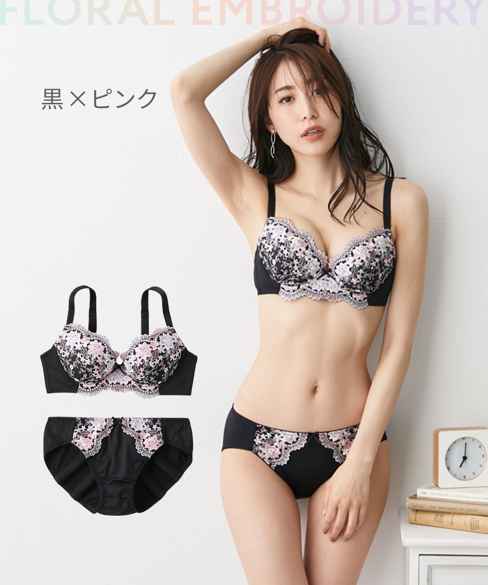花柄刺しゅうブラジャーショーツセット 通販【ニッセン】