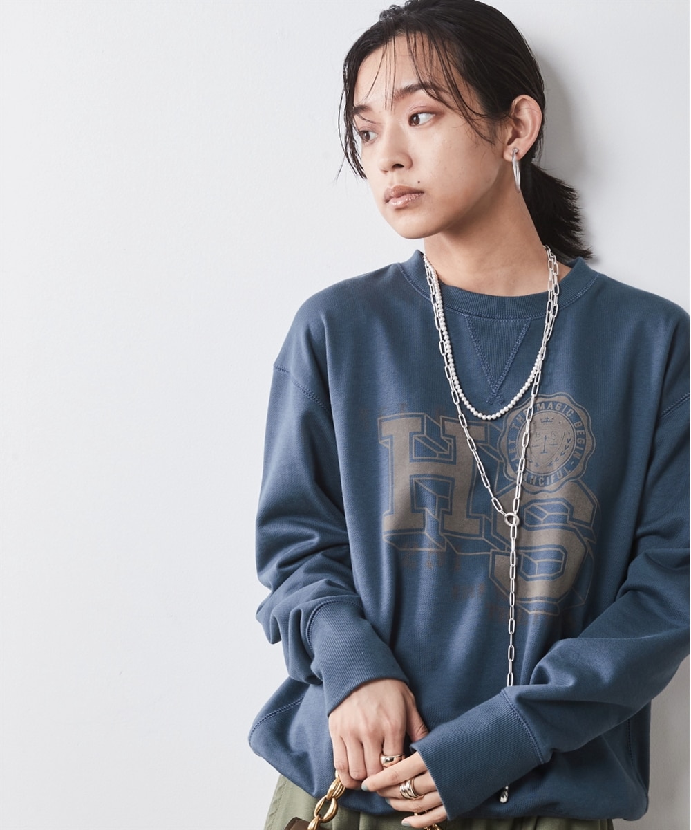 綿100％フロッキープリントスウェット＜大きいサイズ有＞シック