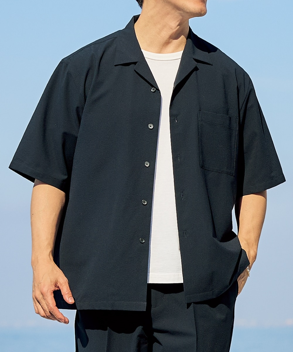 セットアップ可能】ストレッチシアサッカーオーバーサイズオープン