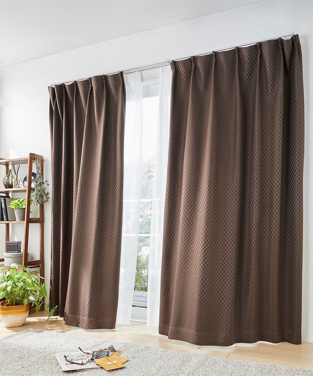 遮光カーテン＆レースセット（ブロック柄） 通販【ニッセン】