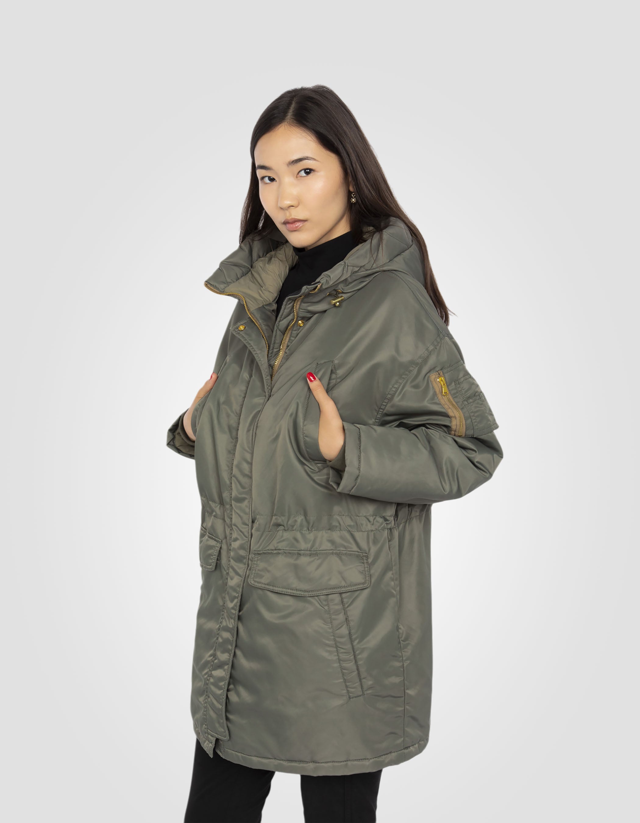 Sage Khaki Hooded Army Parka, Oversize Cup - Alenawrs | Schott NYC®