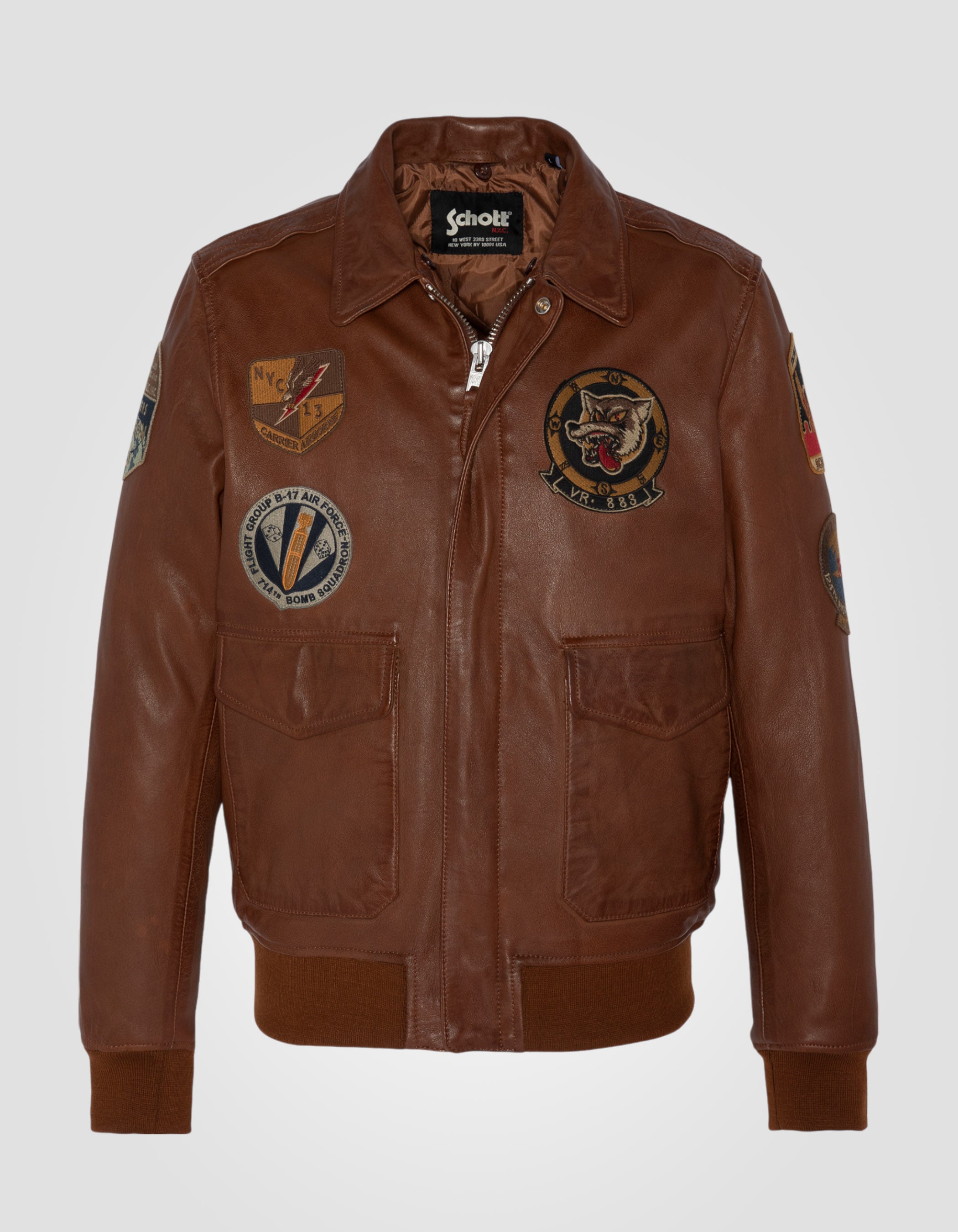 Badgé cognac pilot jacket, lamb leather - LCFLIGHTWX23 | Schott NYC®