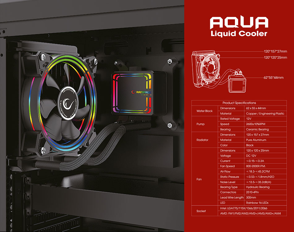 Rampage AQUA120-RGB 42.5 CFM 2000RPM 12cm AMD/Intel LGA1200 Uyumlu