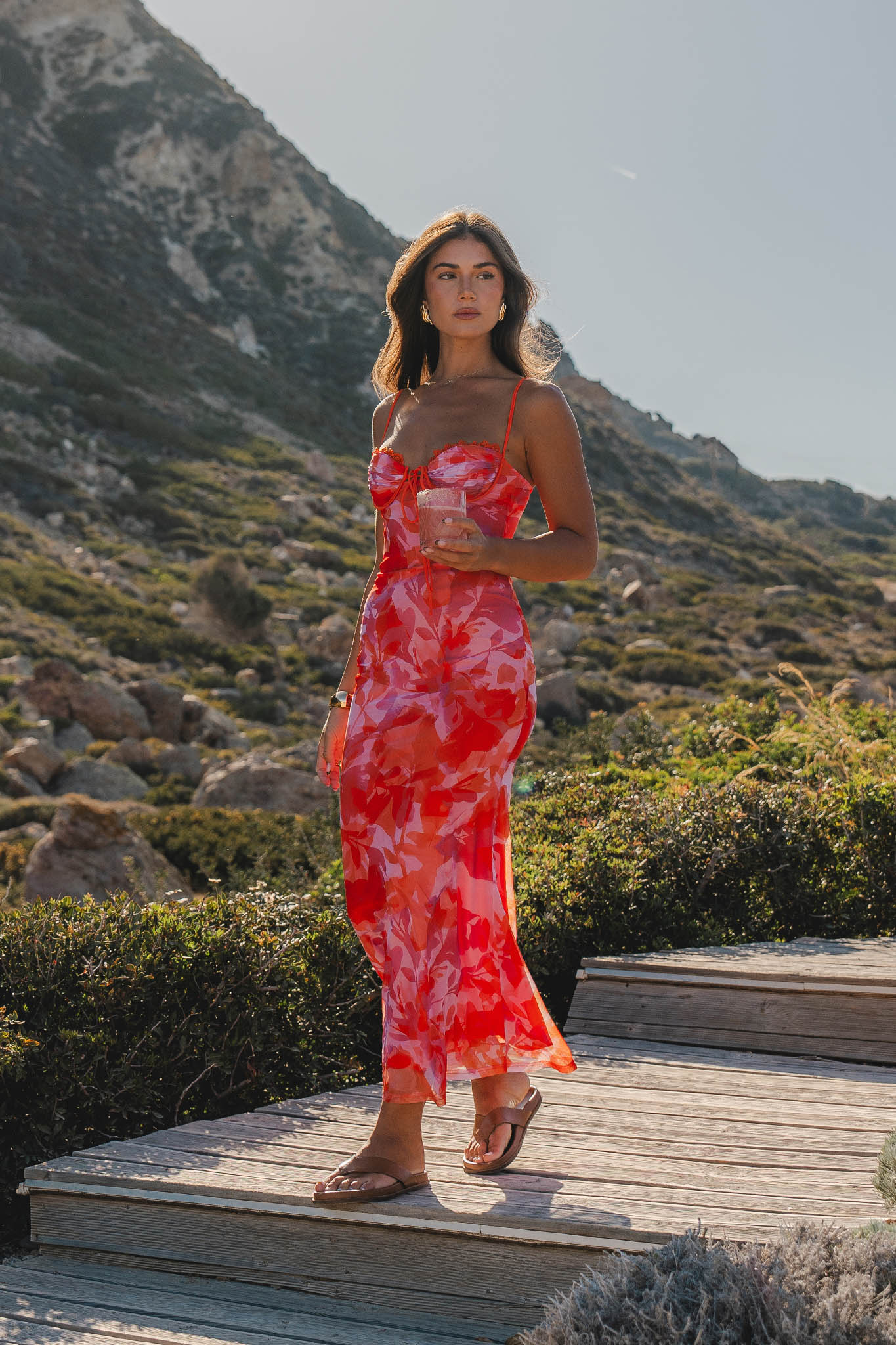 Shop the Fortune Lace Trim Mesh Midi Dress Orange