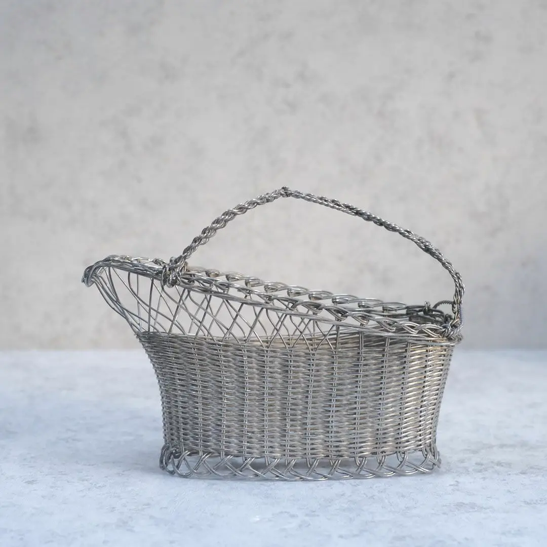 アンティーク 銀線細工ワインパニエ フランス シルバープレート製の