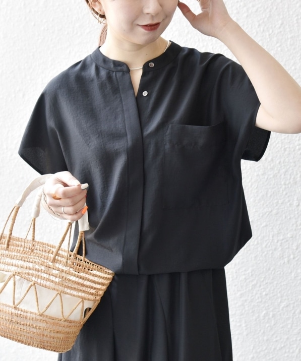 SHIPS any:〈洗濯機可能〉グロッシー ドロスト バンドカラー フレンチ