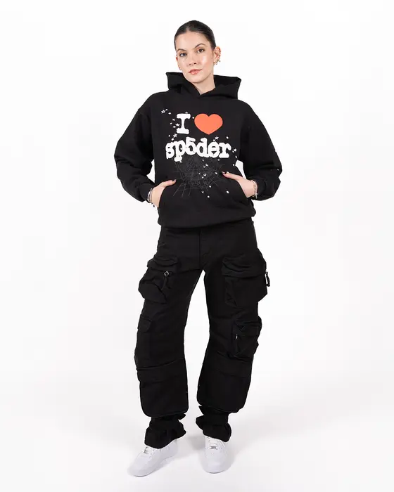 Sp5der I Heart SP5 Souvenir Hoodie Black | spiderhoodie.org