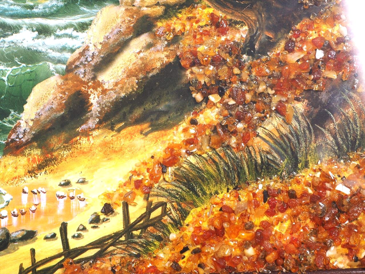 ◇天然アンバー使用の品ある珍しい絵画◇インテリア・ディスプレイに
