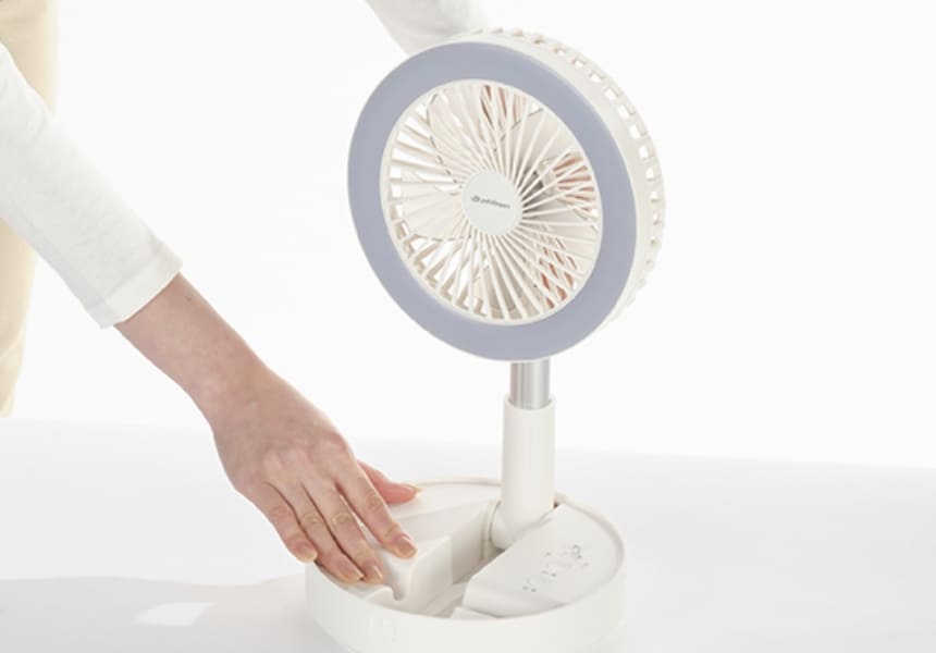 折り畳み式コードレス扇風機｜ファイテン 健光浴ファン｜製品情報
