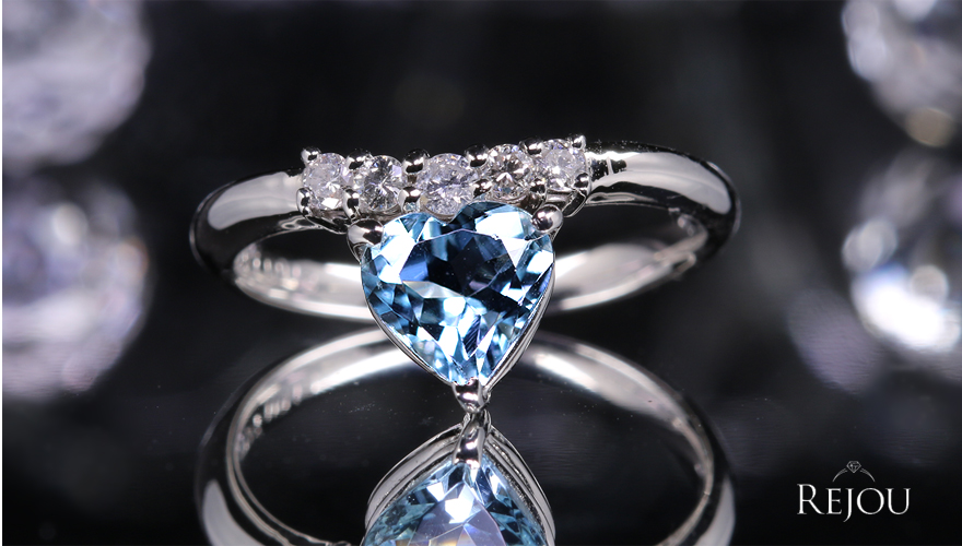 ハートシェイプアクアマリン 0.87ct ダイヤモンドプラチナ リング(指輪