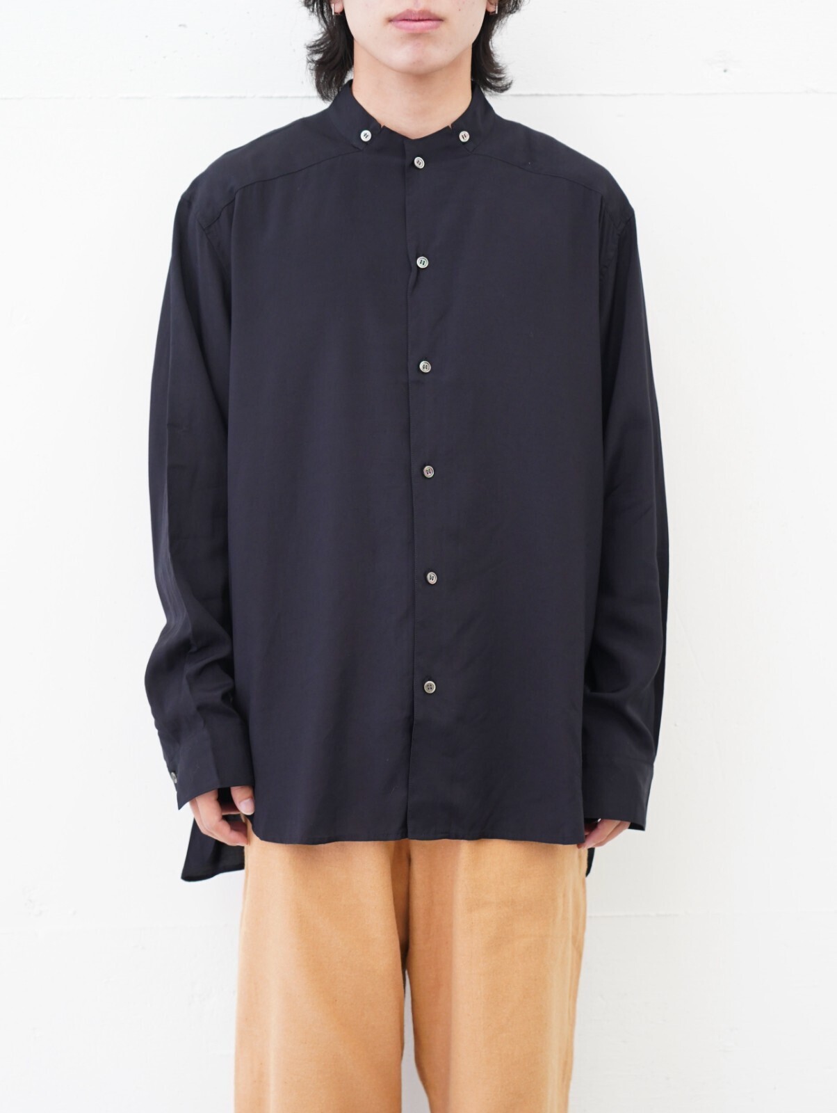 スタンドカラーシャツ (シルク/レーヨン) - セブンバイセブン メンズ