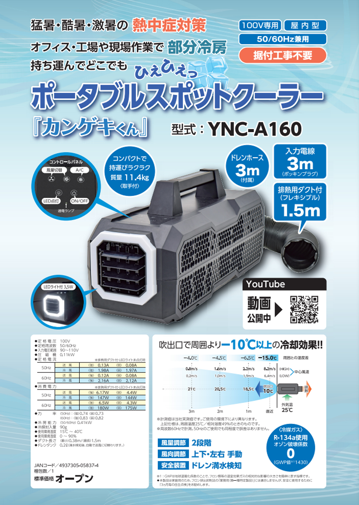 日動 YNC-A160 ポータブルスポットクーラー「カンゲキくん」 ウエダ
