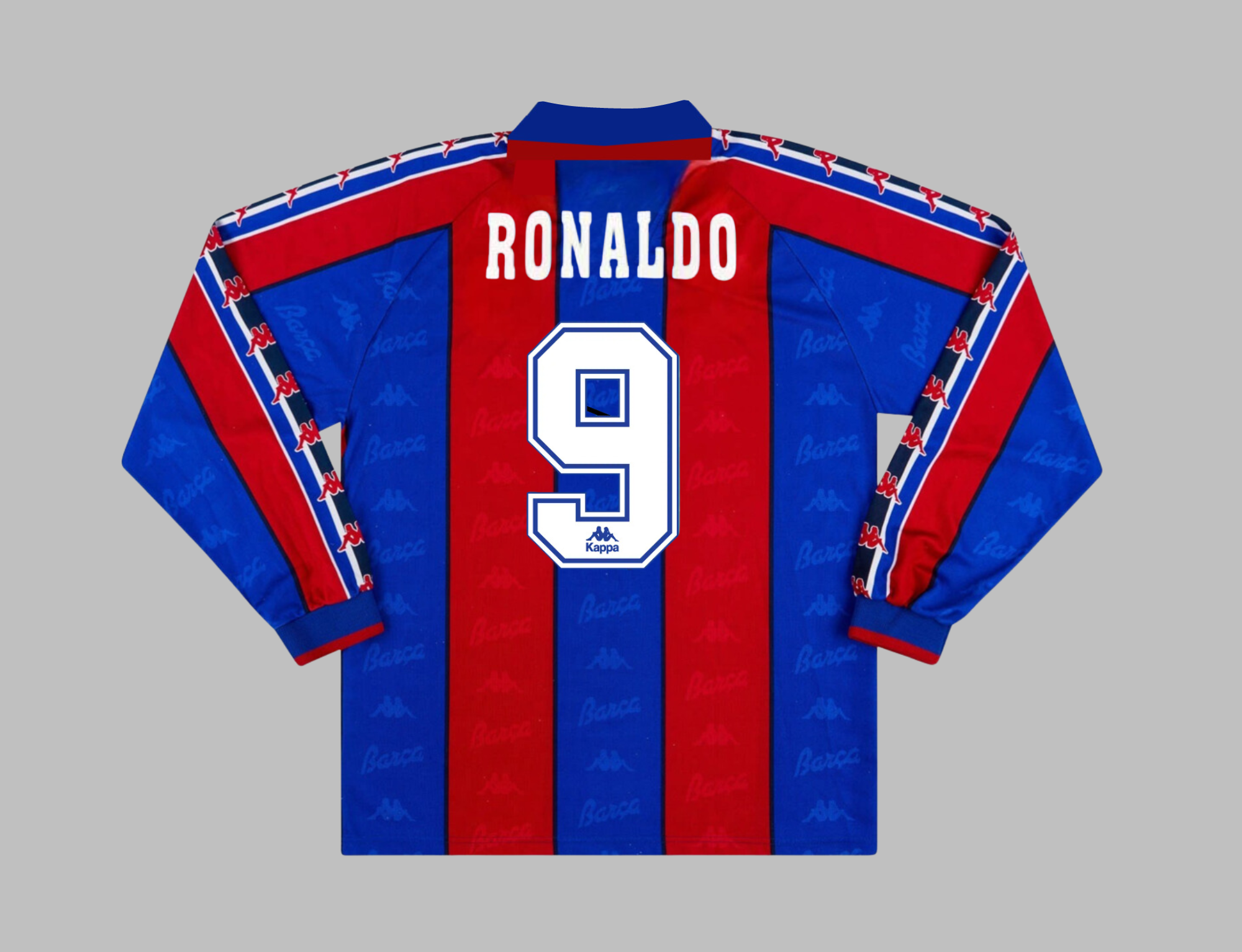 FC BARCELONA 1996 1997 RONALDO 9 HOME LONG SLEEVE SHIRT (Very good