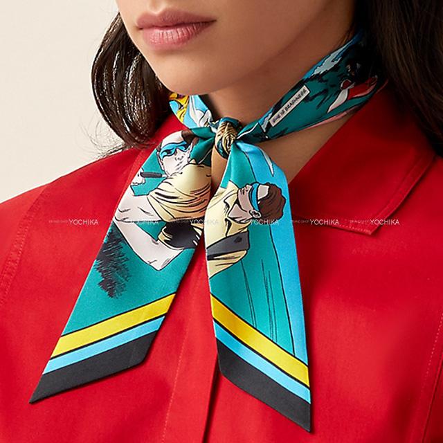 HERMES エルメス スカーフ ツイリー WOW アメコミ風 ブルーアズール