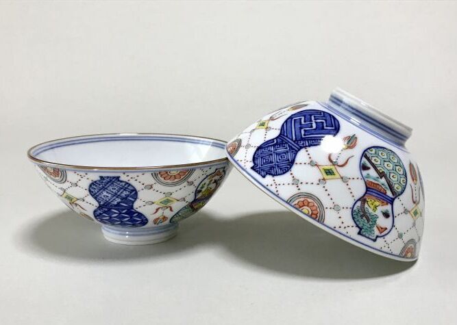 京焼・清水焼 ご飯茶碗 色絵六瓢山水（いろえむびょうさんすい）｜京焼