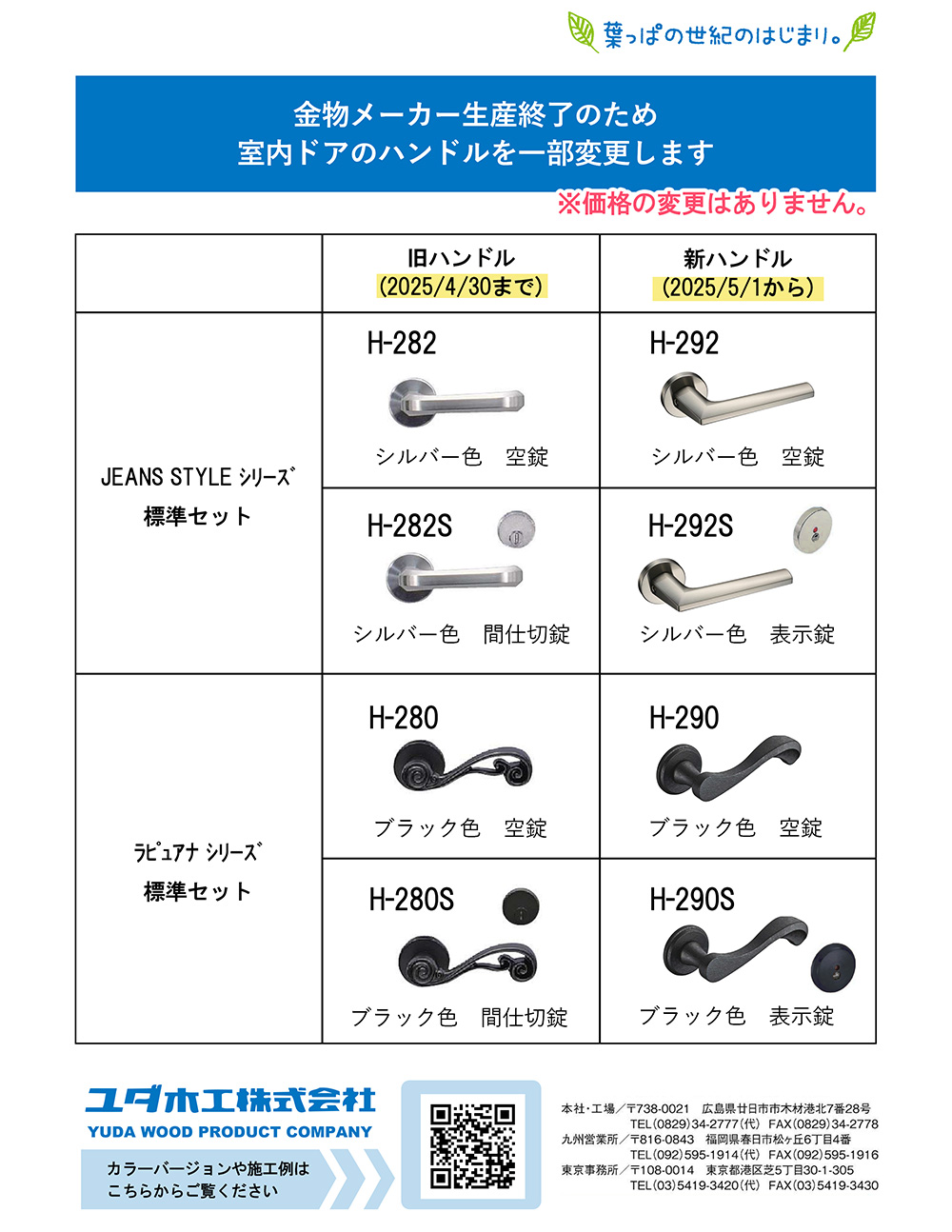 室内ドア用ハンドル仕様変更のお知らせ - ユダ木工株式会社