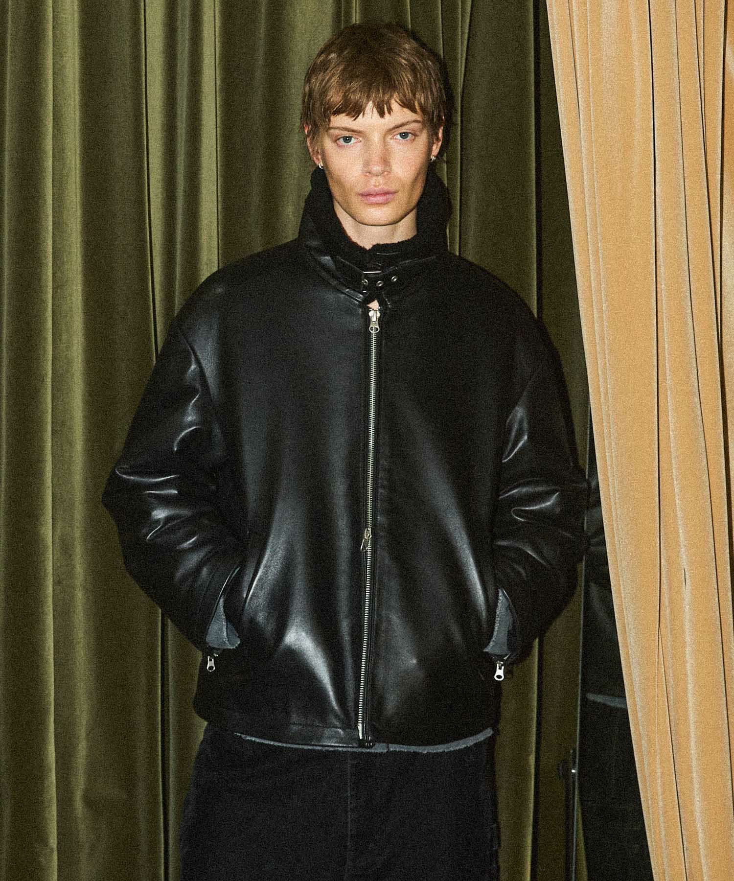 OPENING ACT] リアルレザームートンハイネックジャケット | OPENING ACT