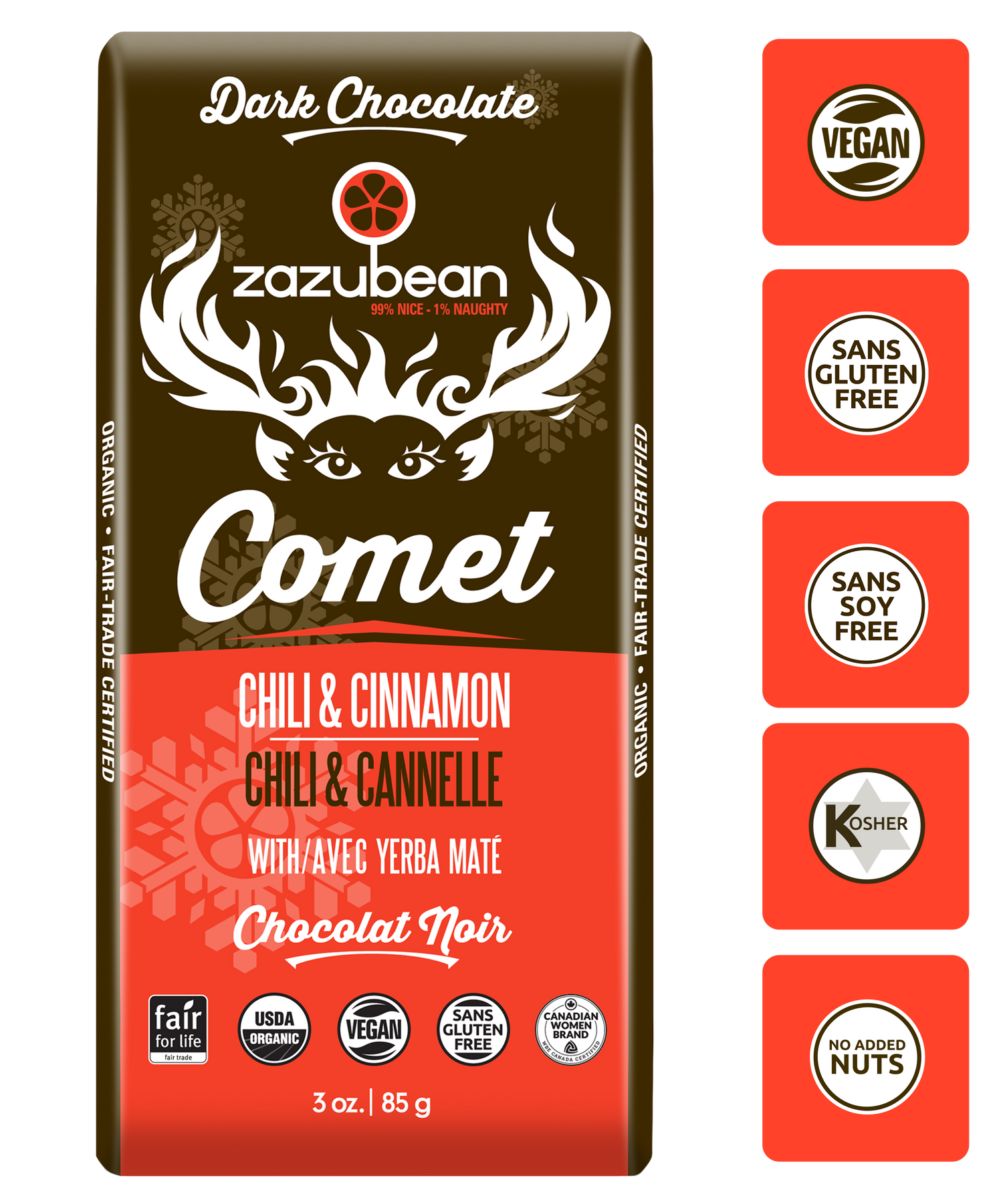 COMET Chili & Cinnamon (85g) – Zazubean Organic Chocolates