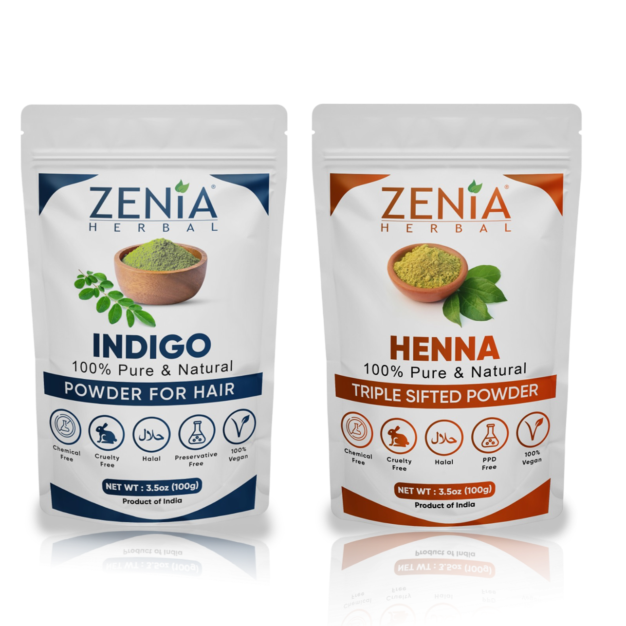 Zenia 100% Pure Indigo and Henna Powder for Hair Color 100 Grams