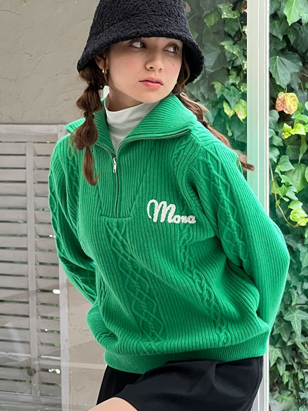 モナデルソル ケーブルハーフジップニット M0069（グリーン