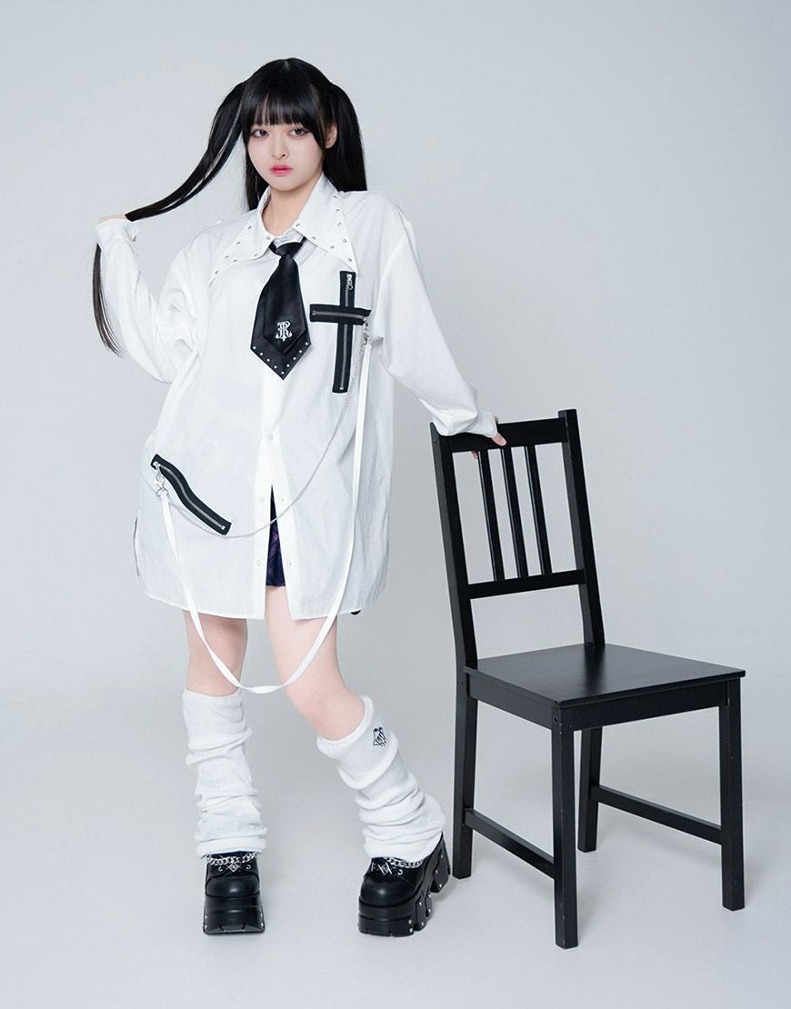 TRAVAS TOKYO【トラバストーキョー】テープ付きネクタイ長袖シャツ/全2色