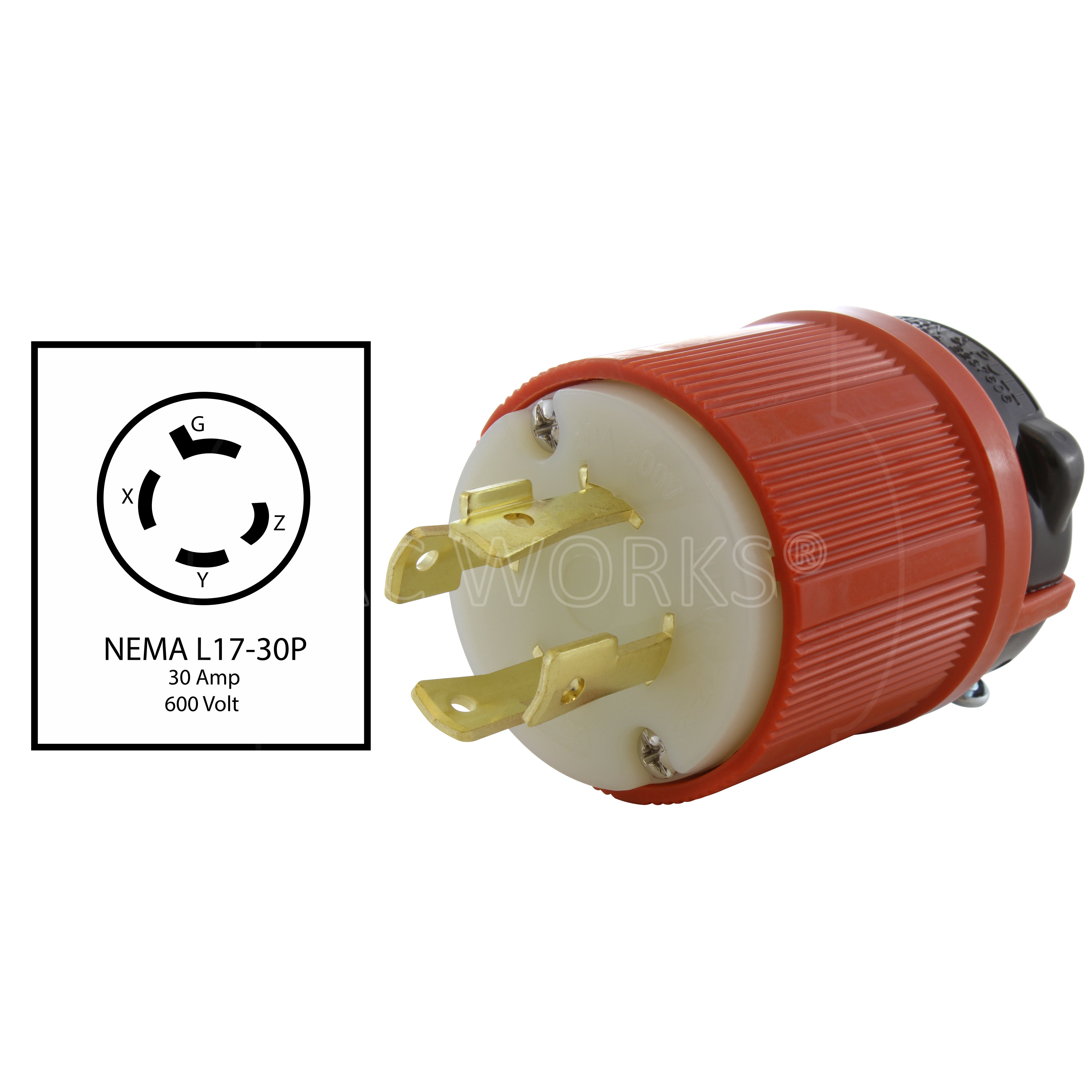 ASL1730P] NEMA L17-30P 3-Phase 30A 600V Locking Plug with UL, C-UL