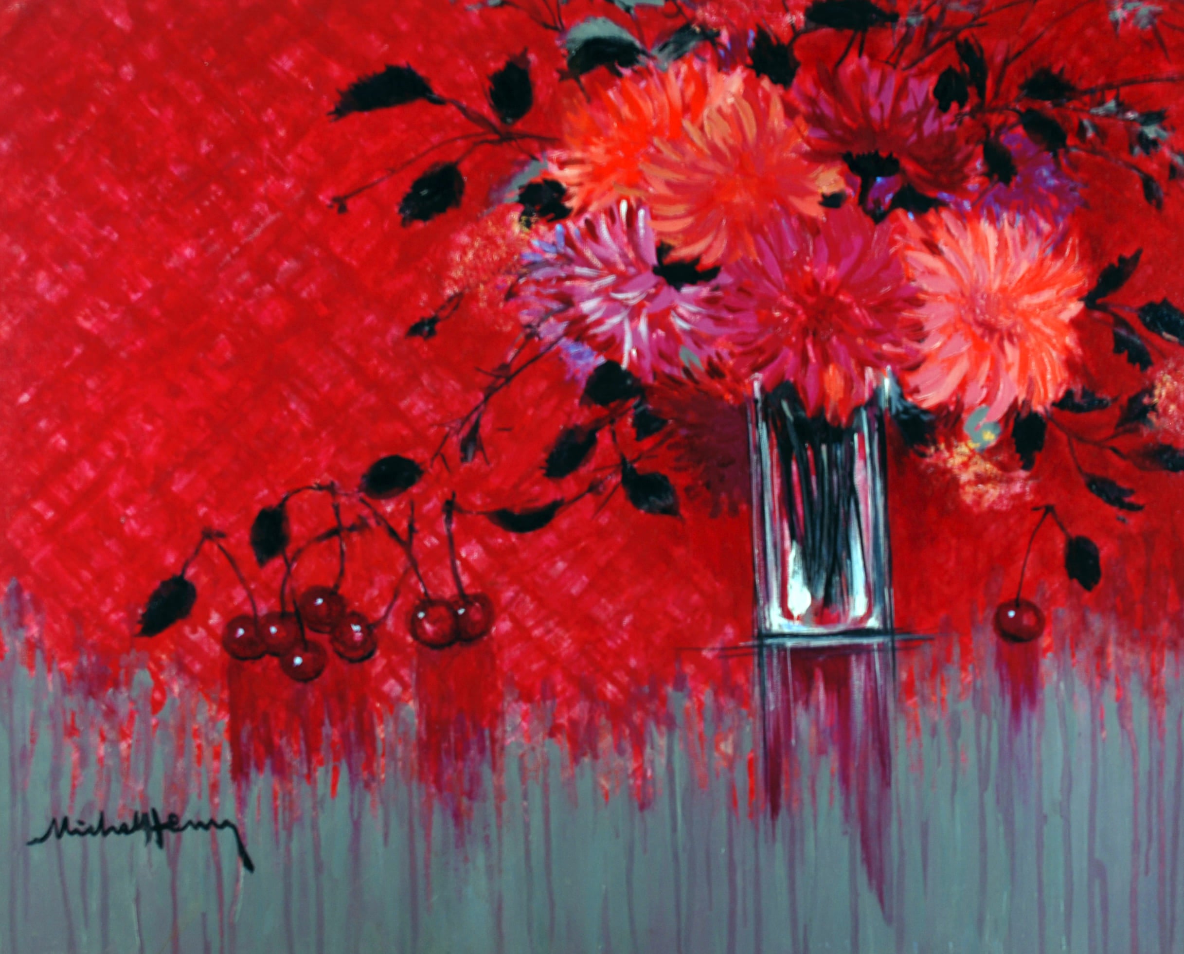 ミッシェル・アンリ 【赤いコンポジション】 油彩25号F【額付