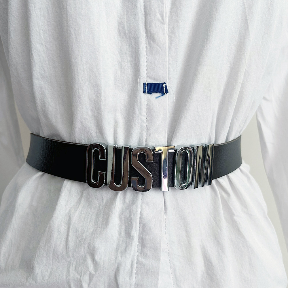 Women Pu Leather Big Letter Belt Fashion Punk Buckled Custom Word