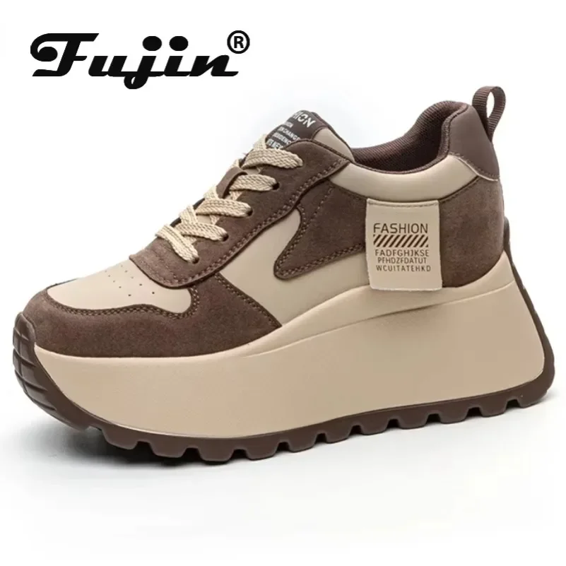 Fujin 8cm Microfiber Leather Platform Wedge Fashion Women Spring