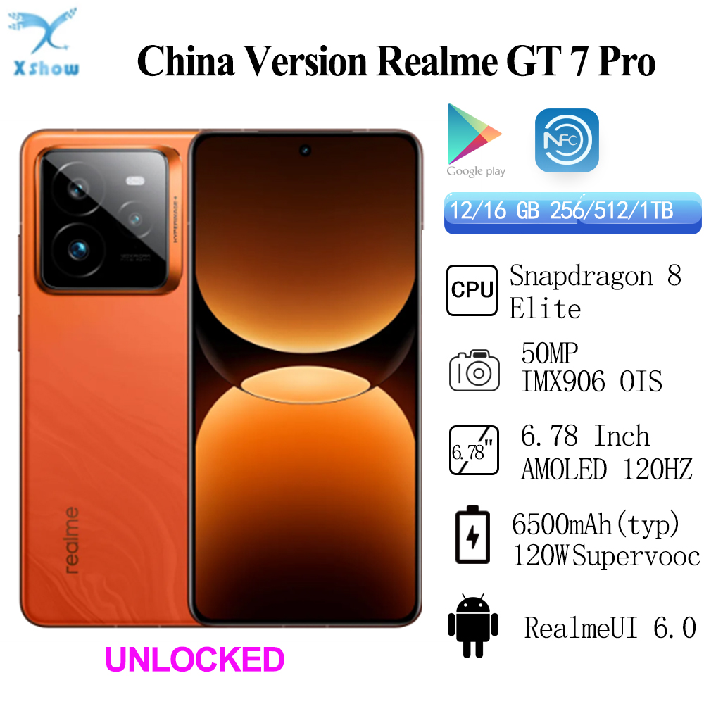 オリジナル Realme GT 7 Pro 50MP IMX906 OIS Snapdragon 8 Elite 6.78