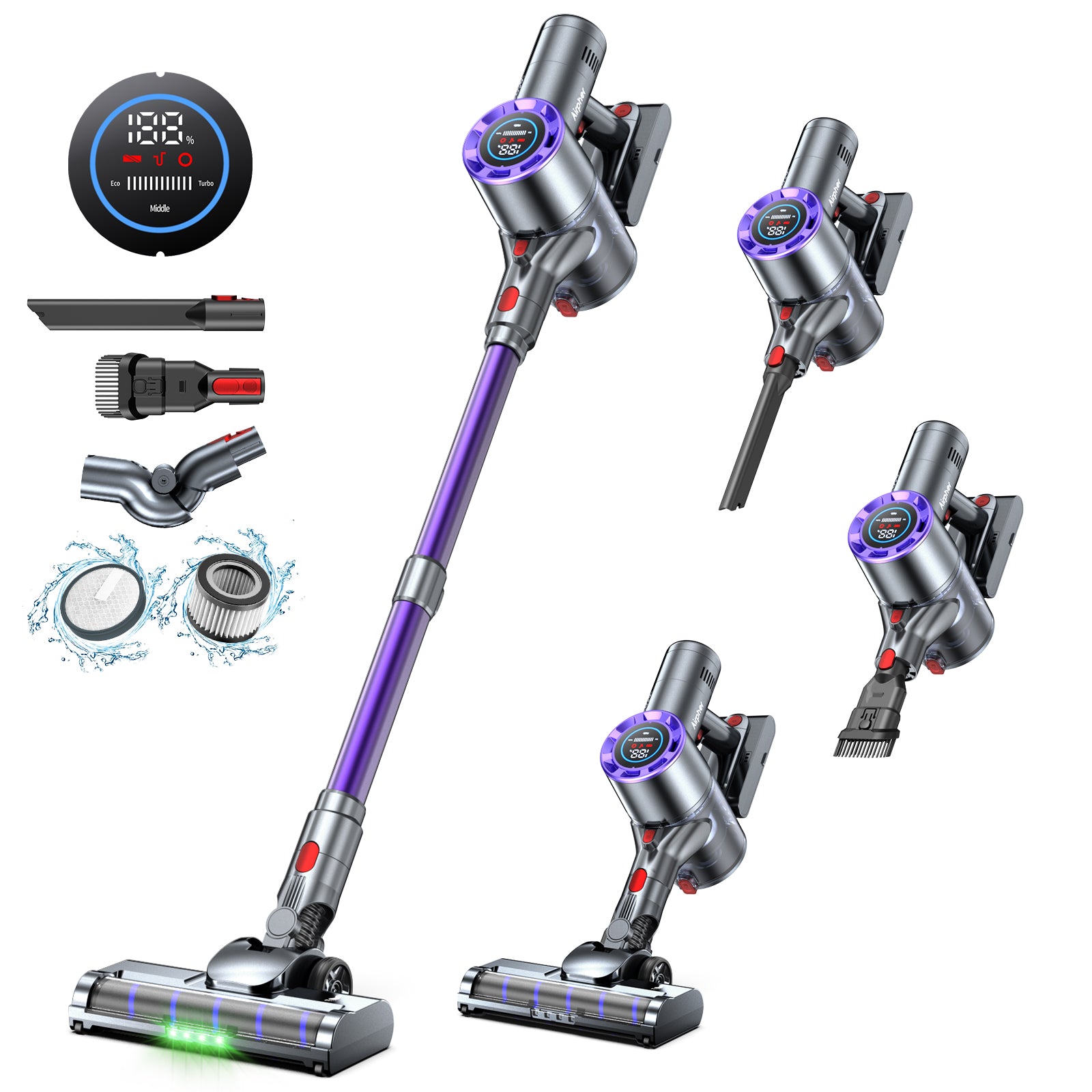 Airpher 掃除機 コードレス【80KPa超強吸引&自立式&LEDディスプレイ