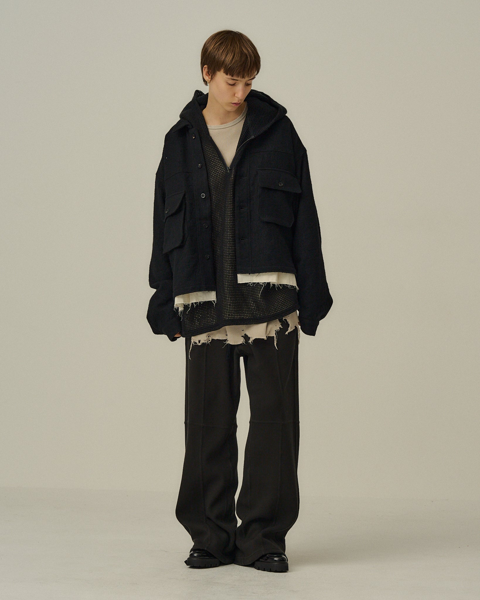 SHRINK WOOL LAYERING JACKET(BLACK) – ANCELLM