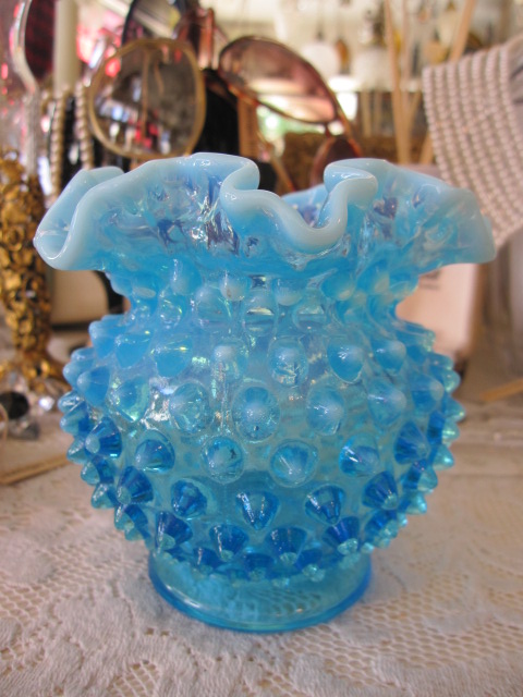 フェントン社 Fenton ホブネイル ブルーオパールセント フラワーベース