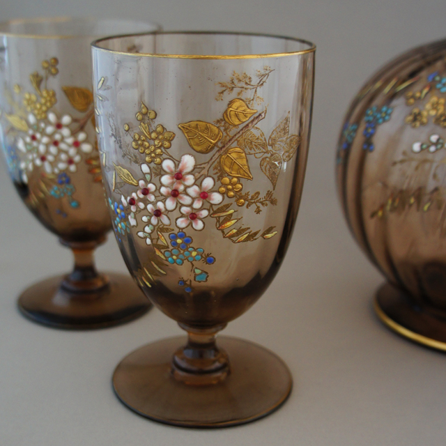 フランス「金彩エナメル花装飾 デカンタ＆グラスセット