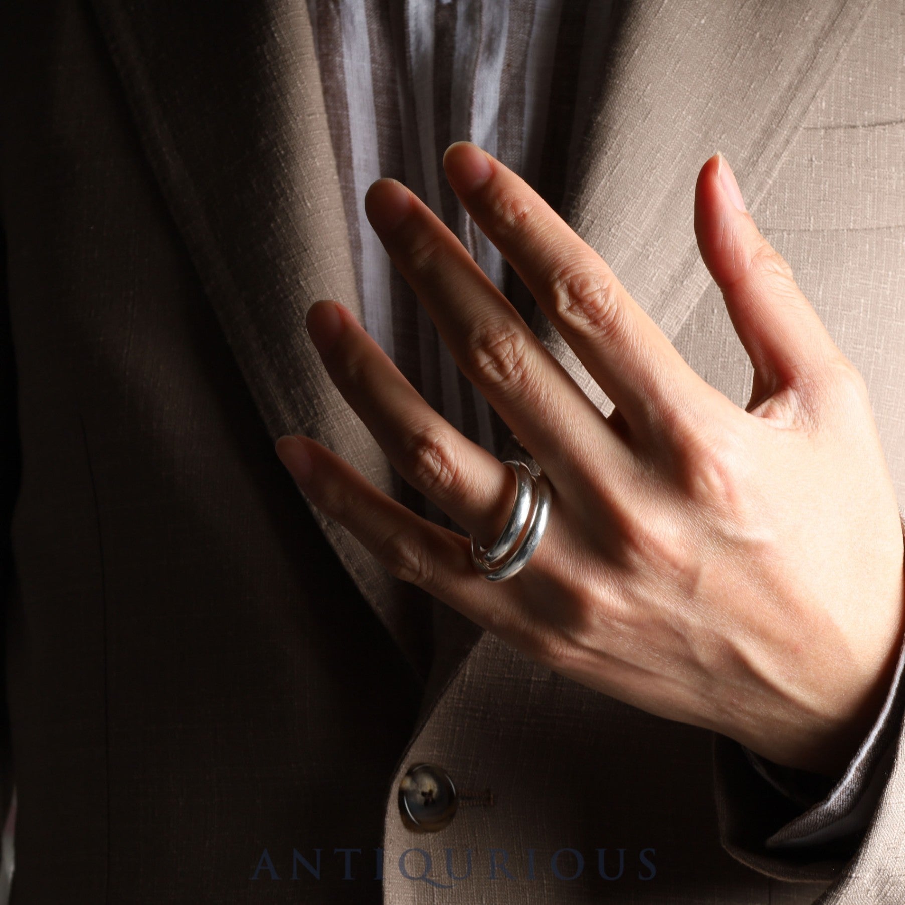 ティファニー リング グルーブド ダブルライン スターリングシルバー