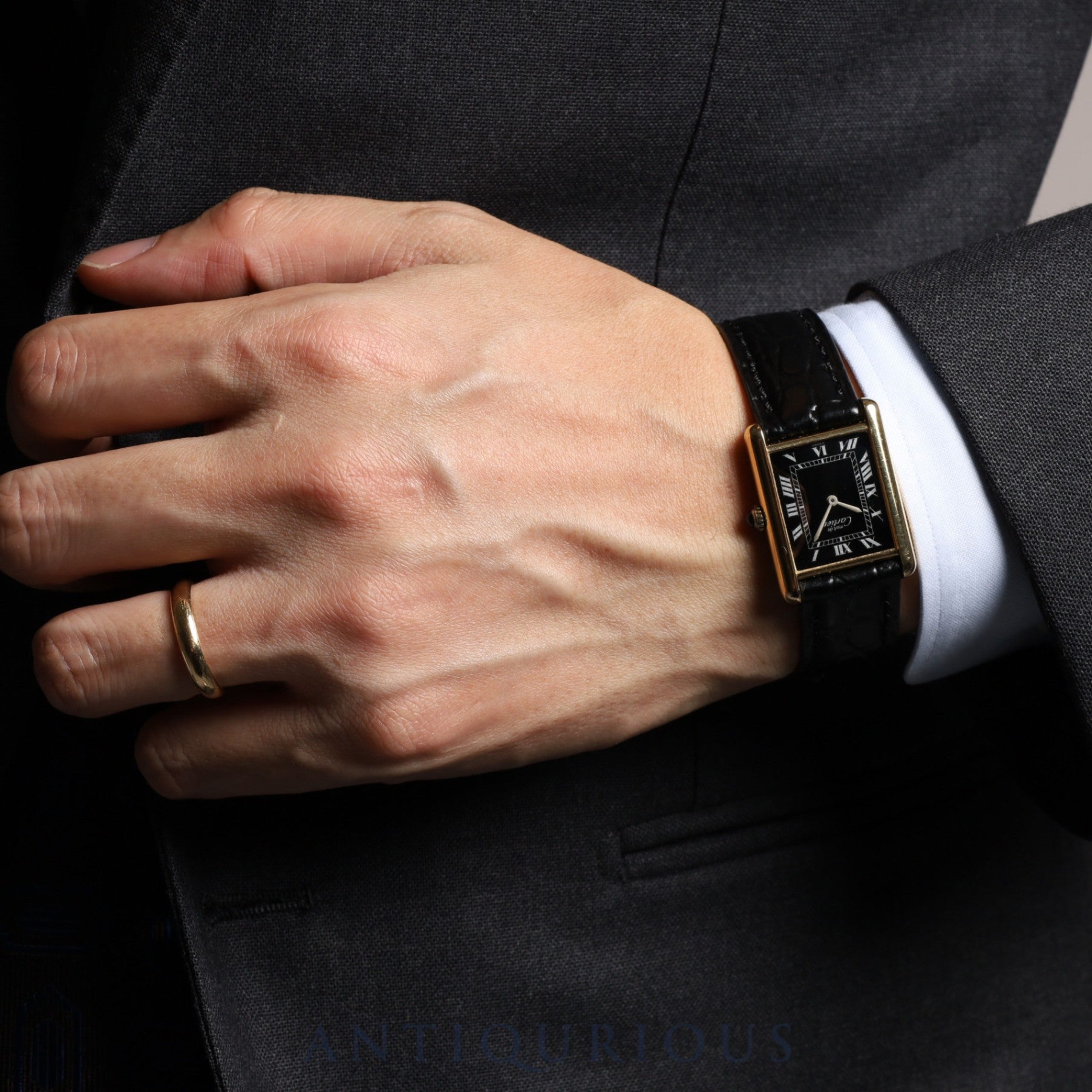 カルティエ マストタンク LM 手巻き Cal.78-1 925 革 ブラックローマン