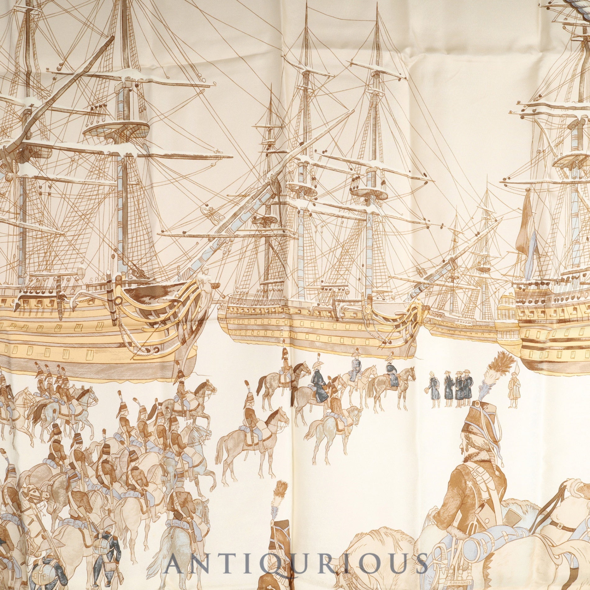 エルメス スカーフ カレ90 MARINE ET CAVALERIE 海と騎兵隊 SILK100