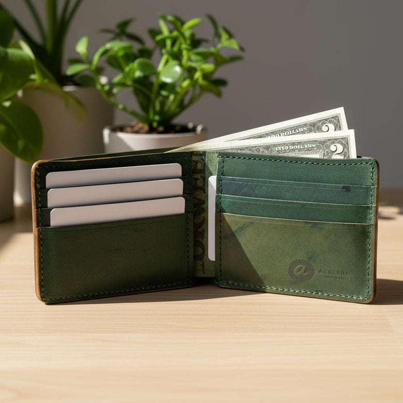 Johnny the Fox Men's Leather Wallet (Black Shell, Reverse Interior