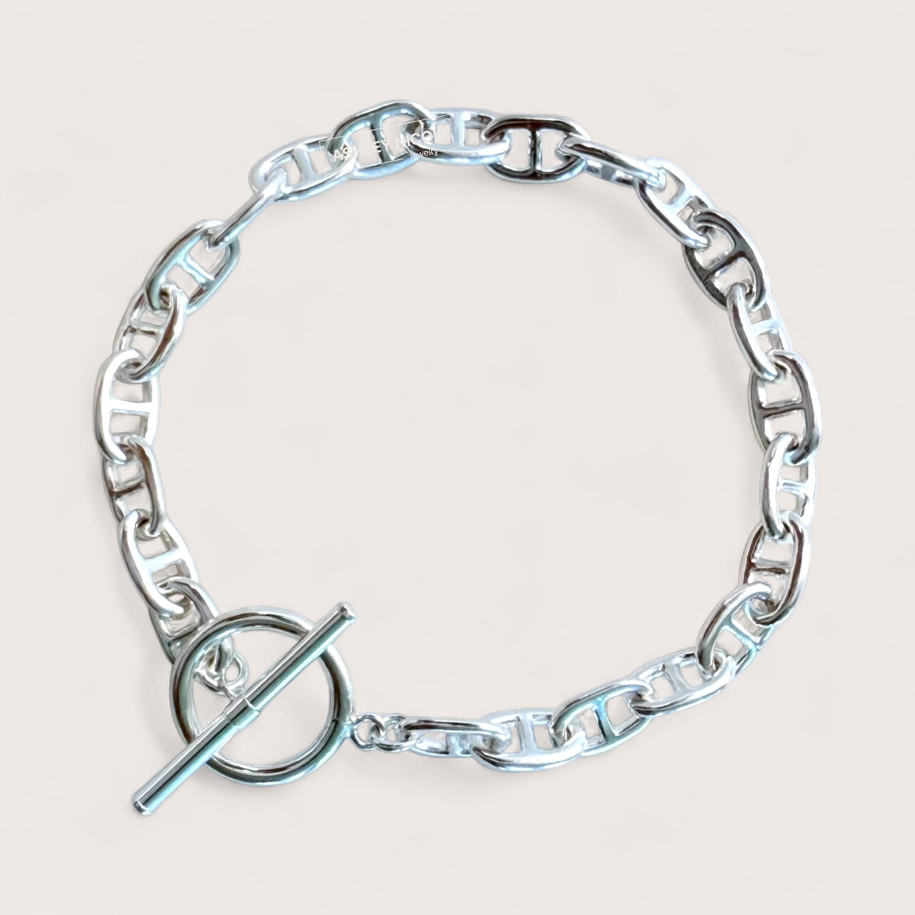 Sterling Silver Anchor Link Bracelet with T-Bar Toggle Clasp