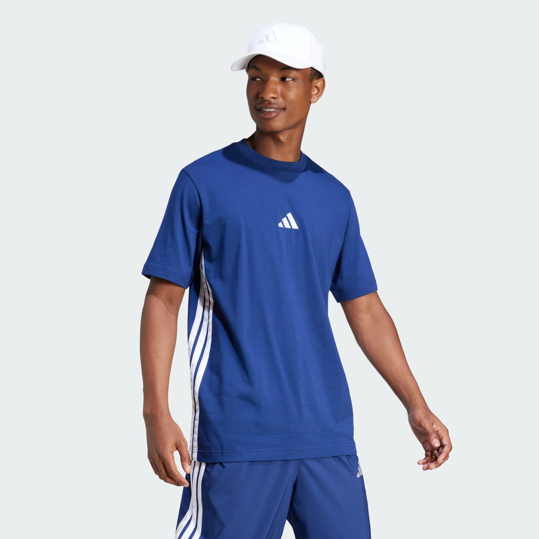 Clothing - Essentials 3-Stripes Single Jersey Tee - Blue | adidas Oman