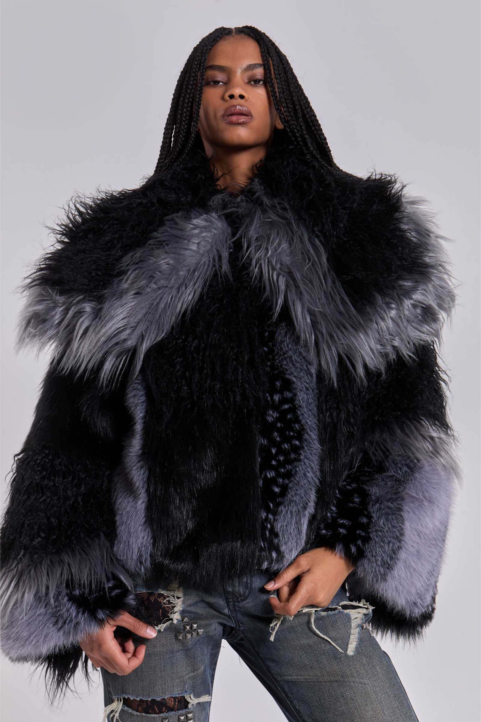 Oksana Patchwork Faux Fur Coat | Jaded London | Clothing