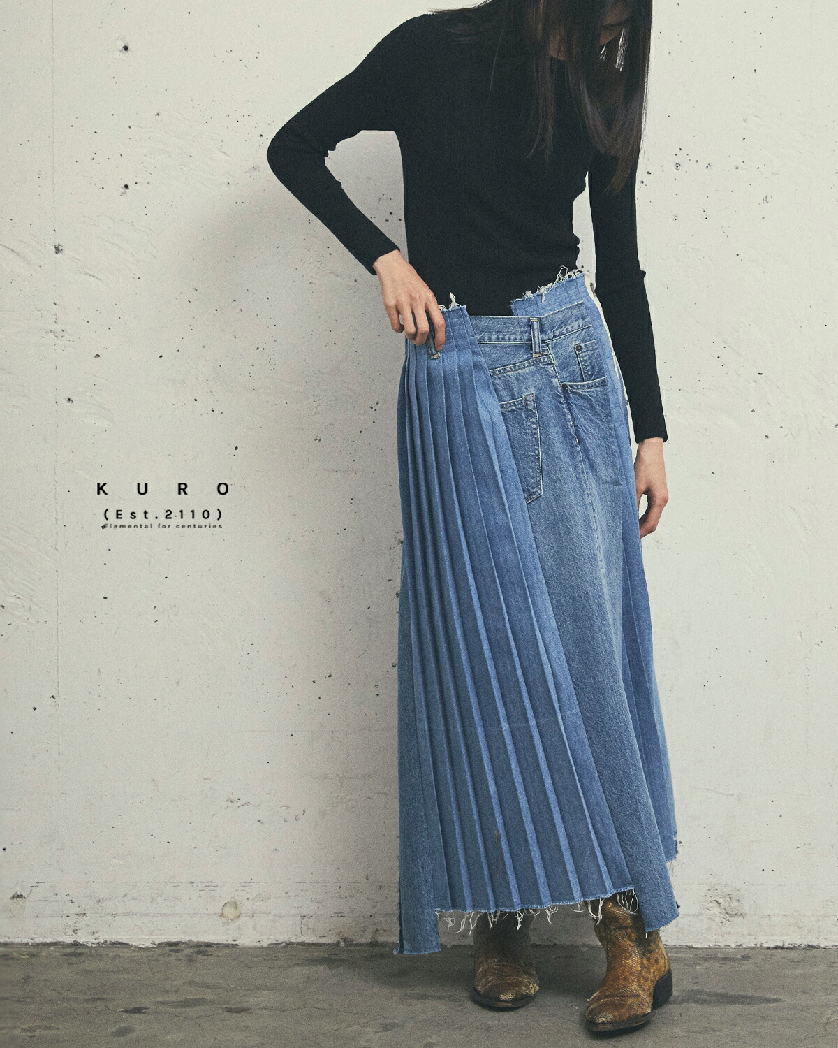 KURO クロ リメイク デニム プリーツ スカート “REMAKE DENIM MARK VI