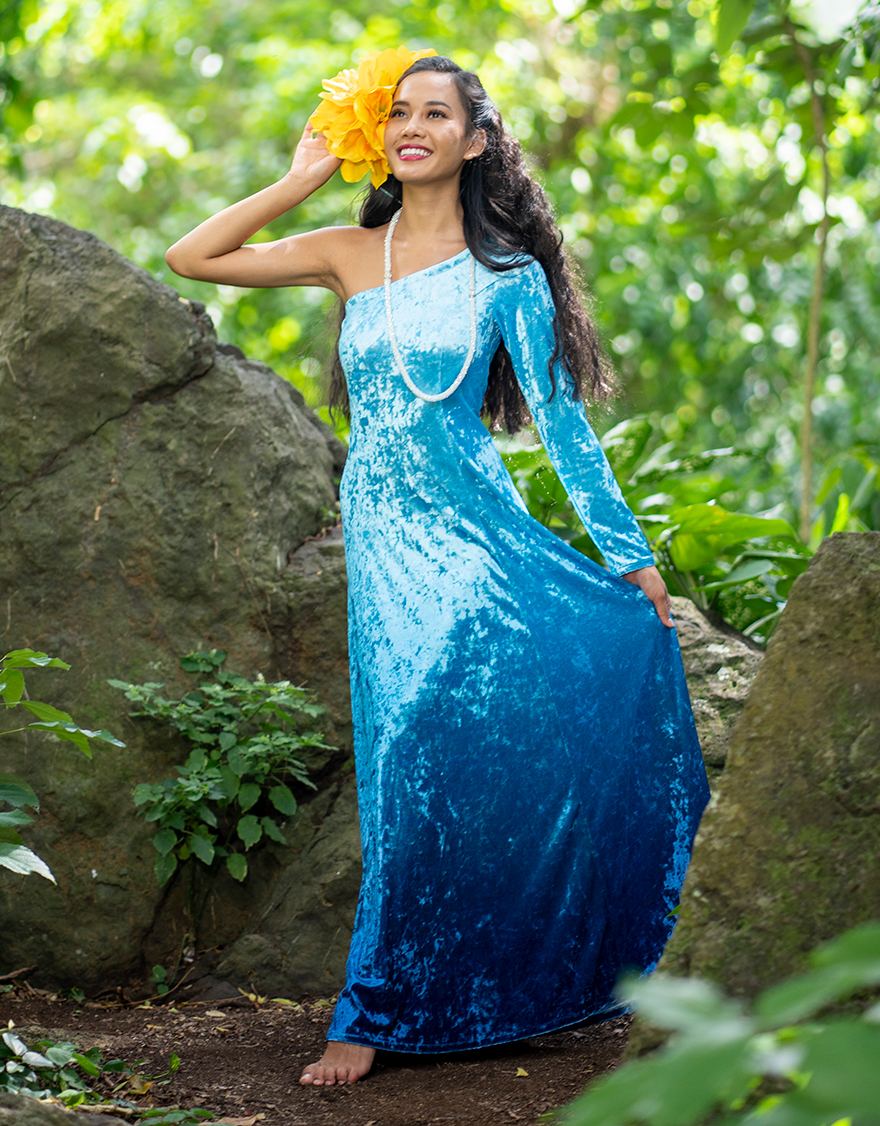 ワンスリーブベロアドレス（シャイニーベロア）ラグーングラデーション