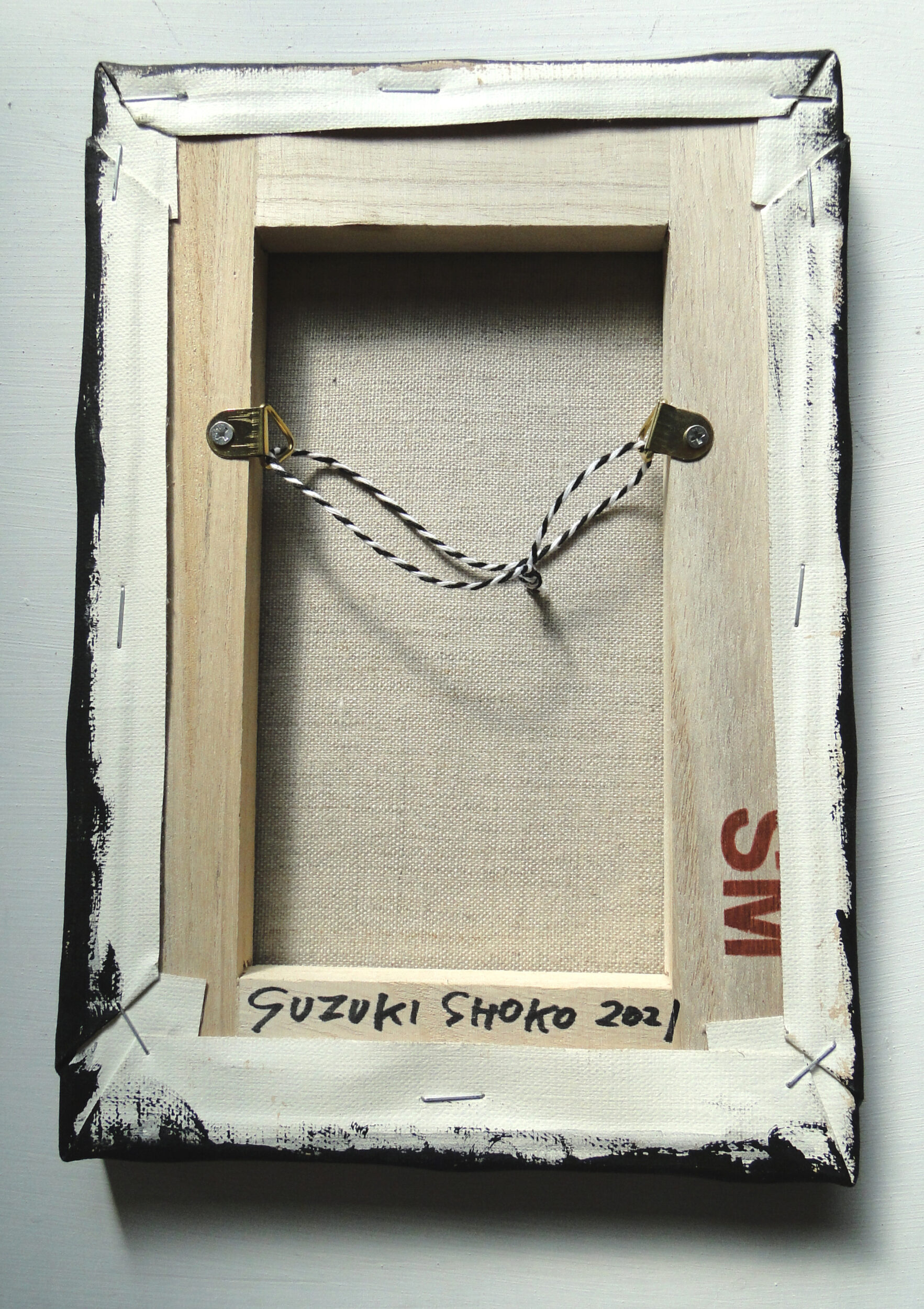 ヴィンテージ風くしゃくしゃアート 原画 絵画 キャンバス画 革ボタン