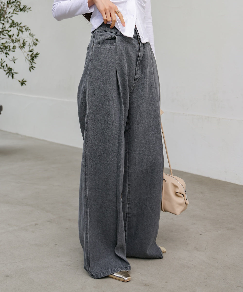 S・M・Lサイズ展開】タック入りデニムパンツ – Bab