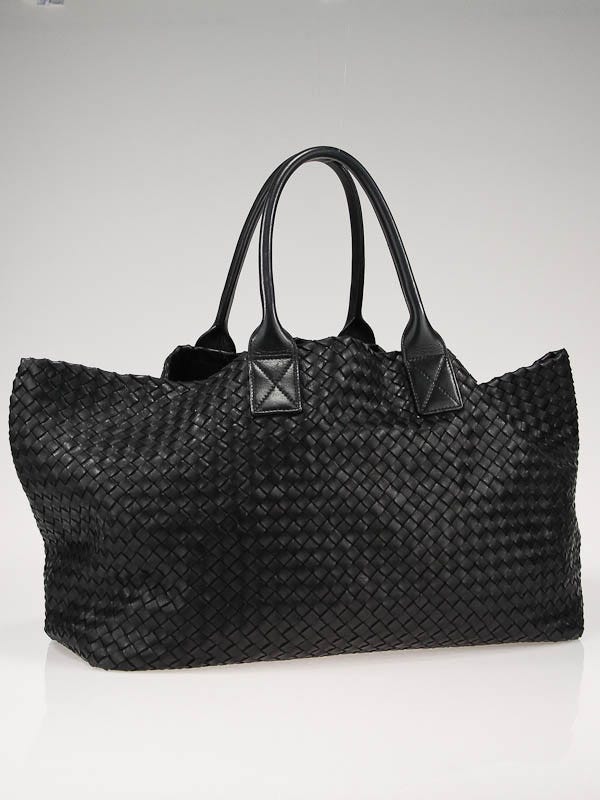 Bottega Veneta Limited Edition Black Woven Leather Cabat Large